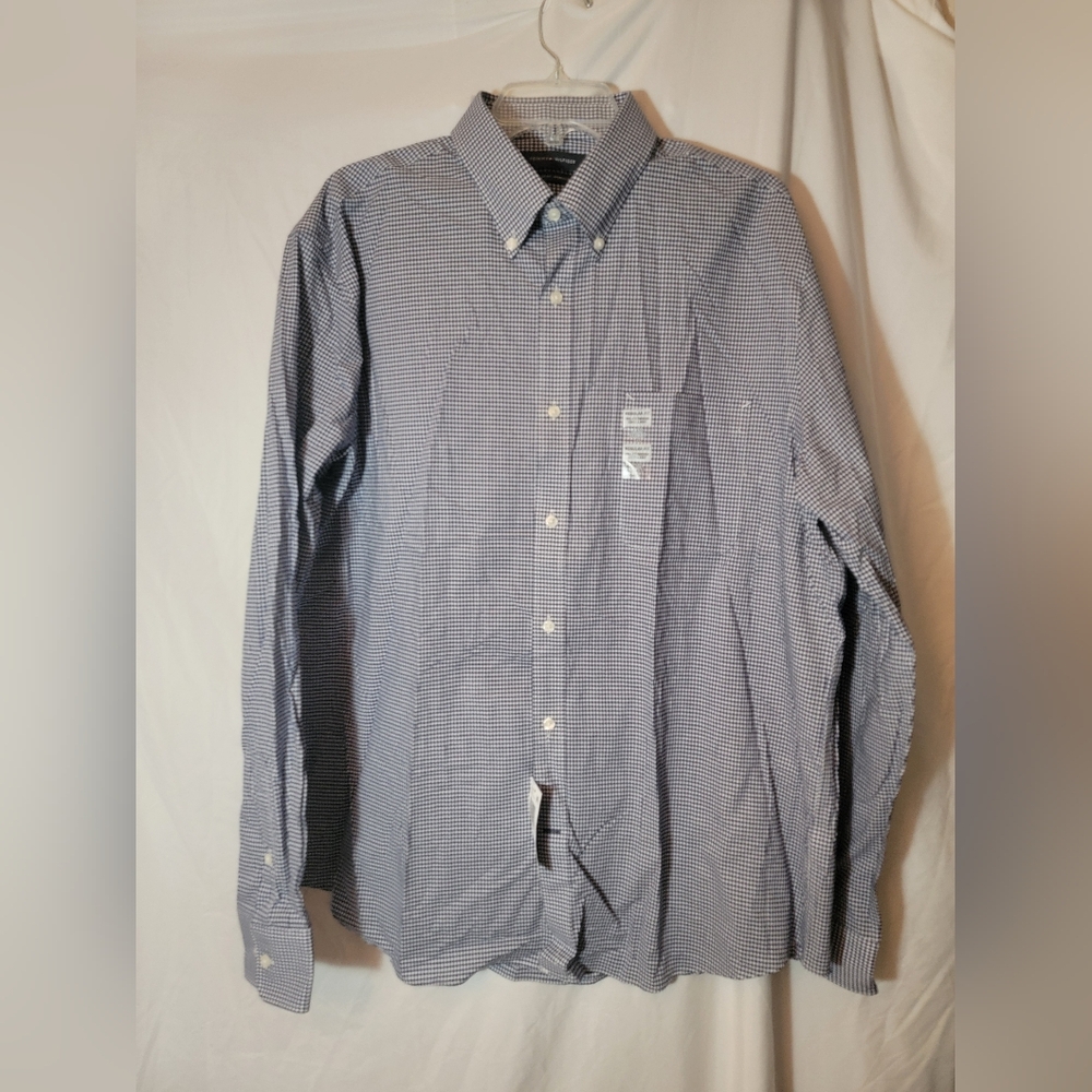 Tommy Hilfiger Shirt Mens XL Blue Plaid Long Sleeve Button Up NWT
